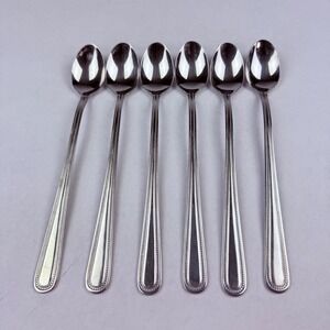 Gibson Stainless Steel Iced Tea Spoons Long Handle Beaded Set of 6 Mirror Finish